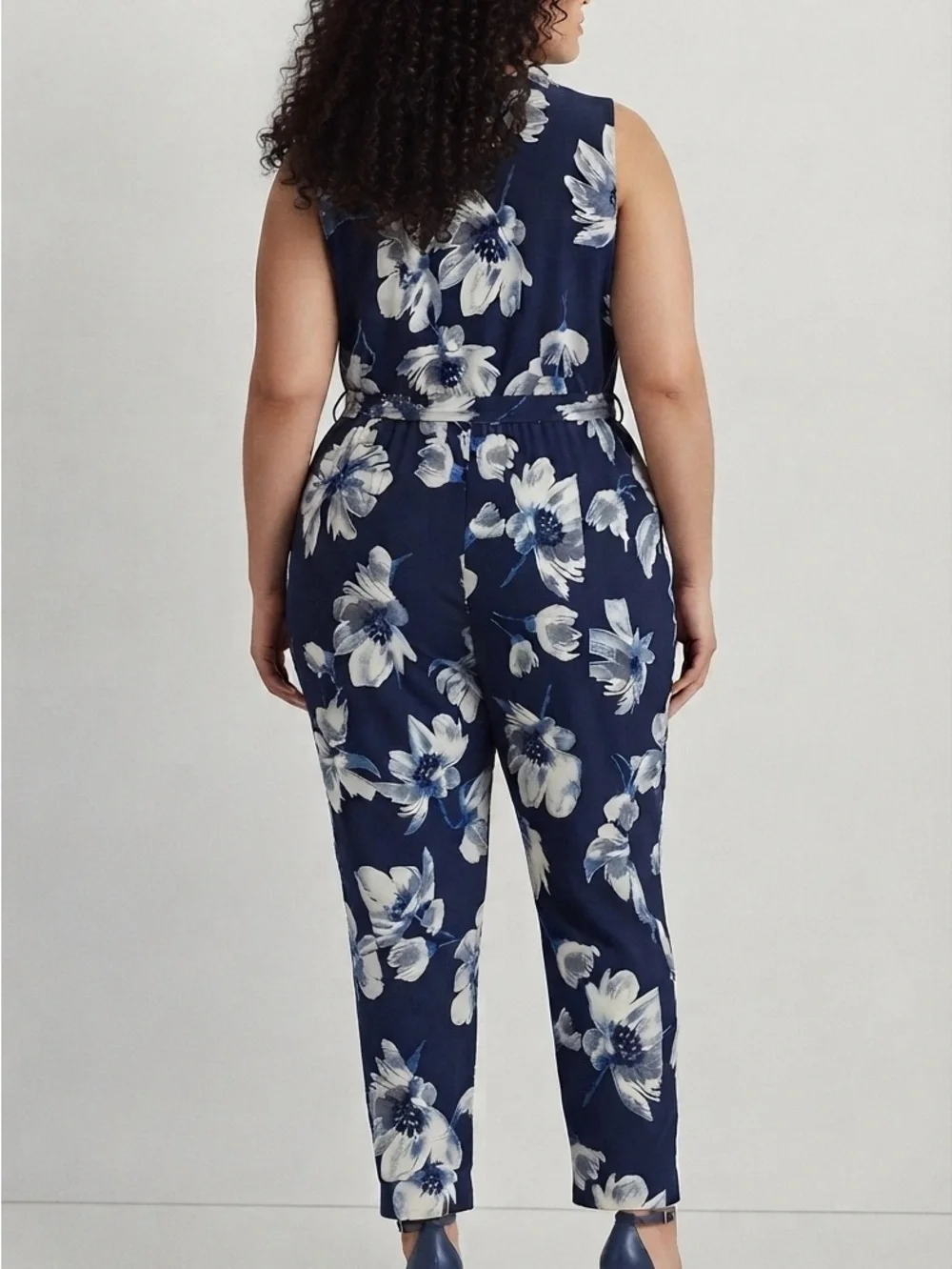 Venus Floral Wrap Jumpsuit in Navy